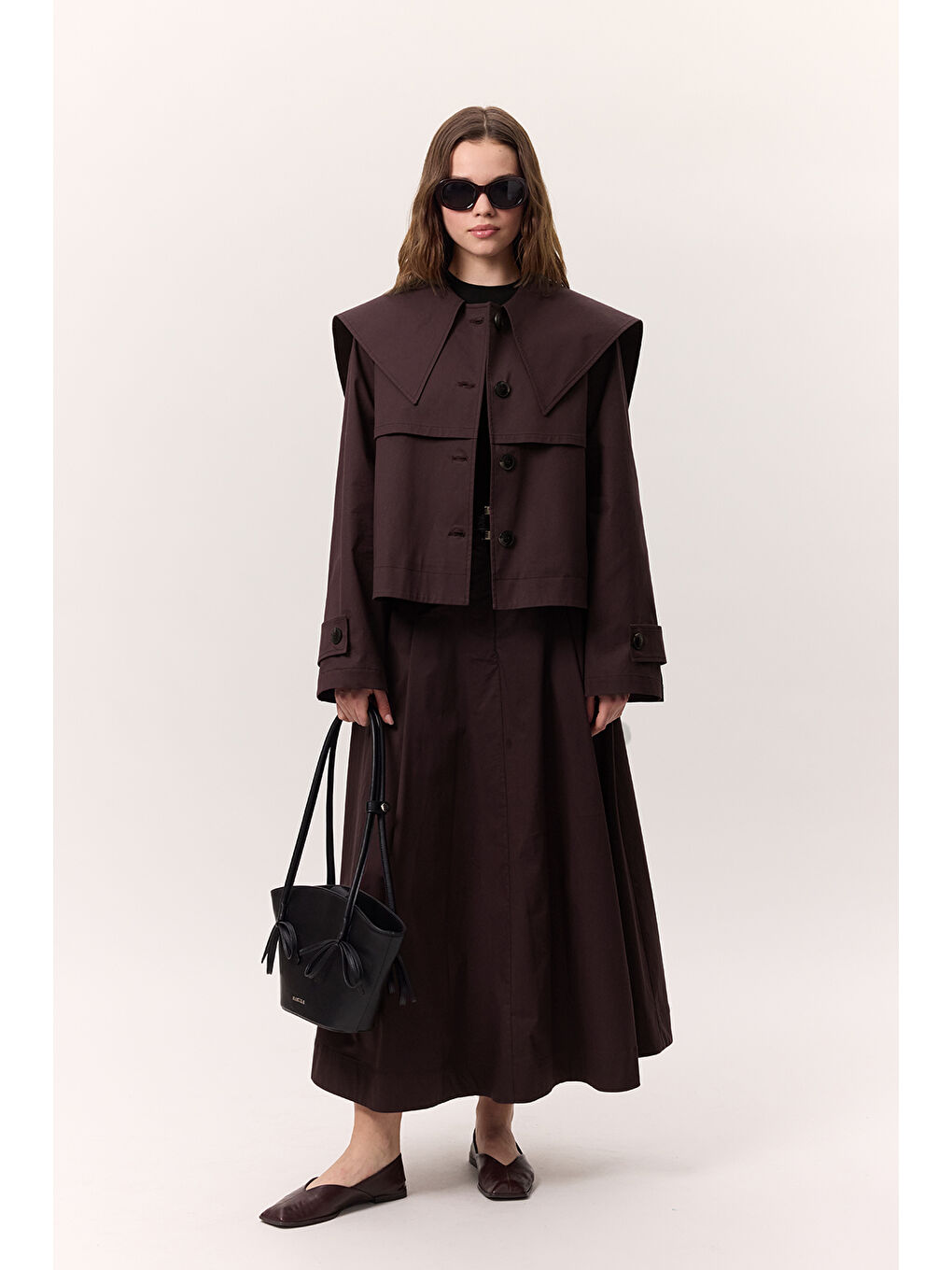 Cep Detaylı Geniş Etek Mürdüm-2