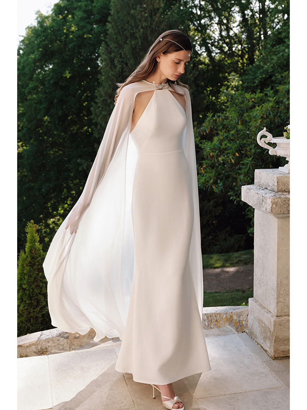 Frances Pelerinli Abiye Elbise Ekru-1