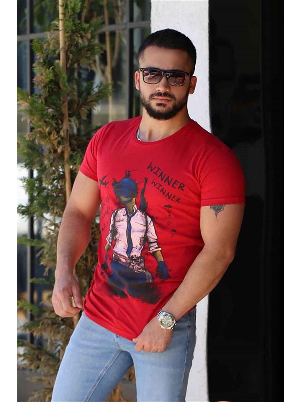 Baskılı Bordo %100 Pamuk Tişört 4028