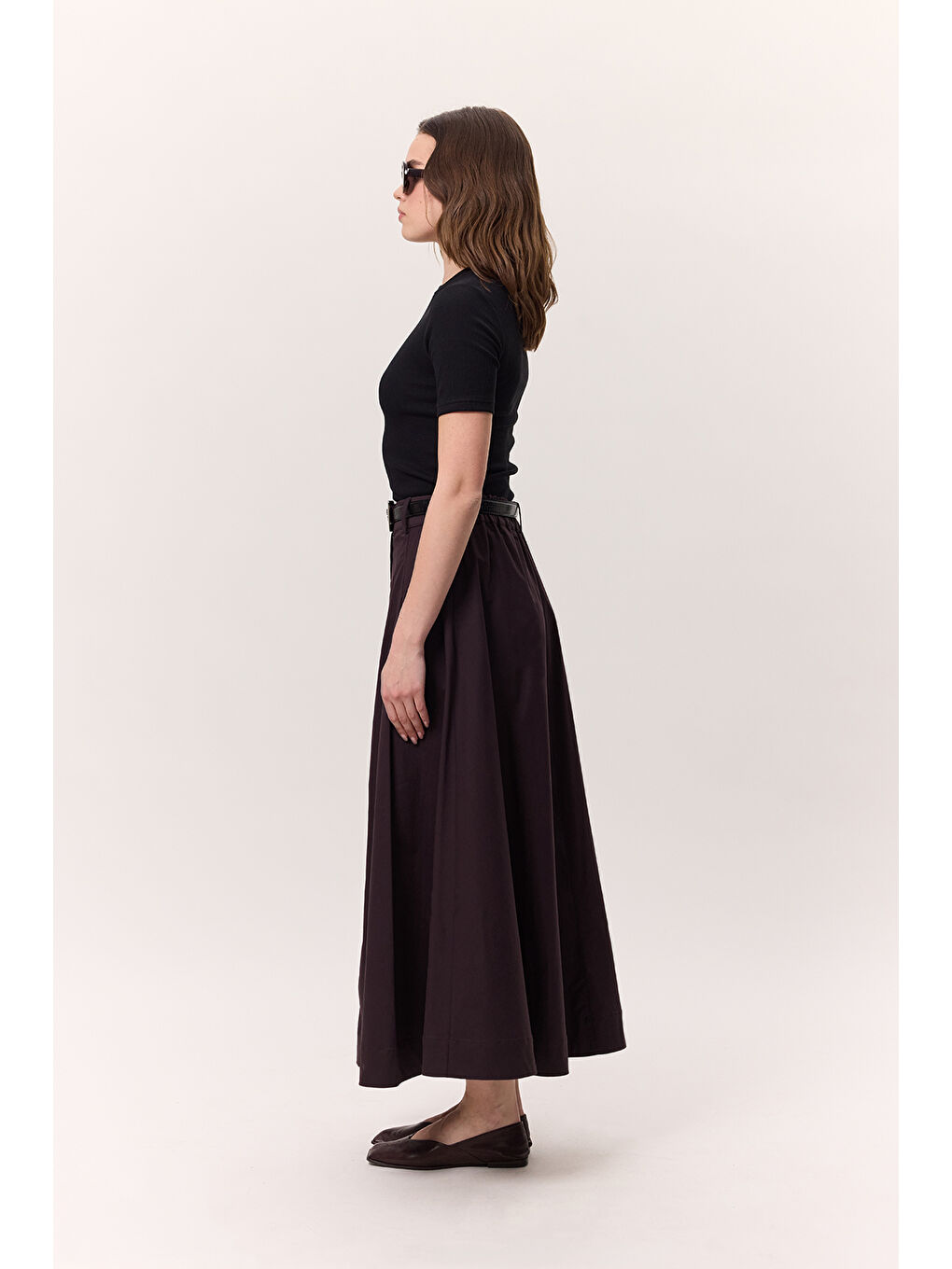 Cep Detaylı Geniş Etek Mürdüm-5