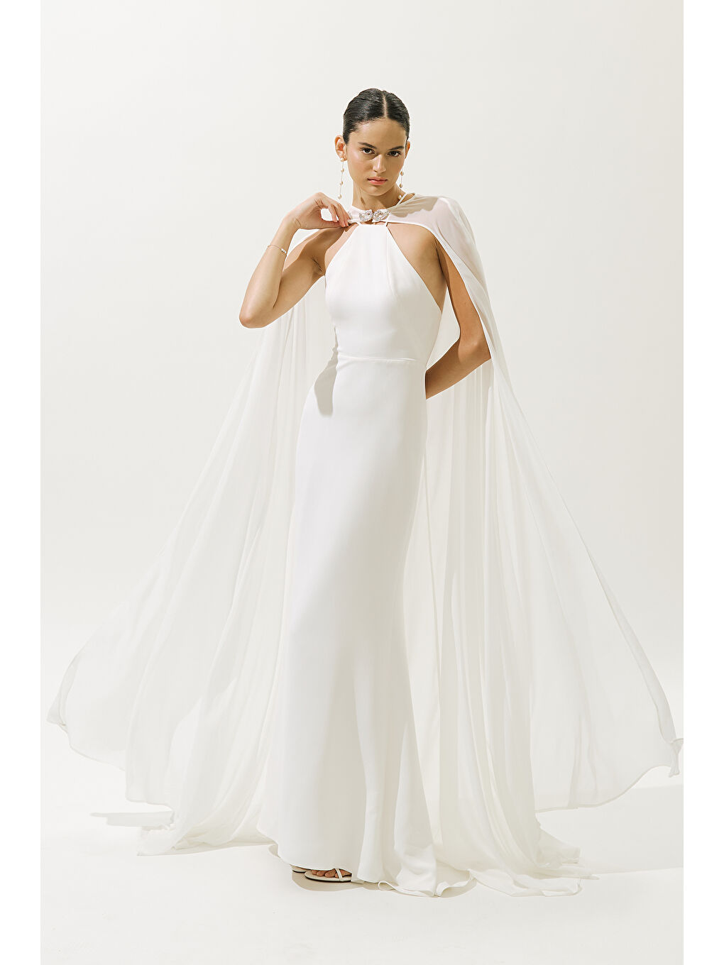 Frances Pelerinli Abiye Elbise Ekru-2