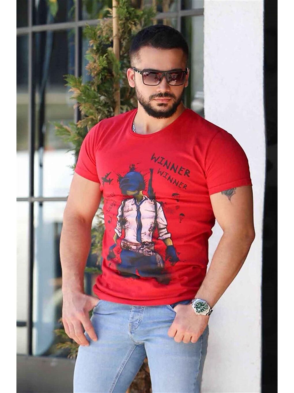 Baskılı Bordo %100 Pamuk Tişört 4028-1