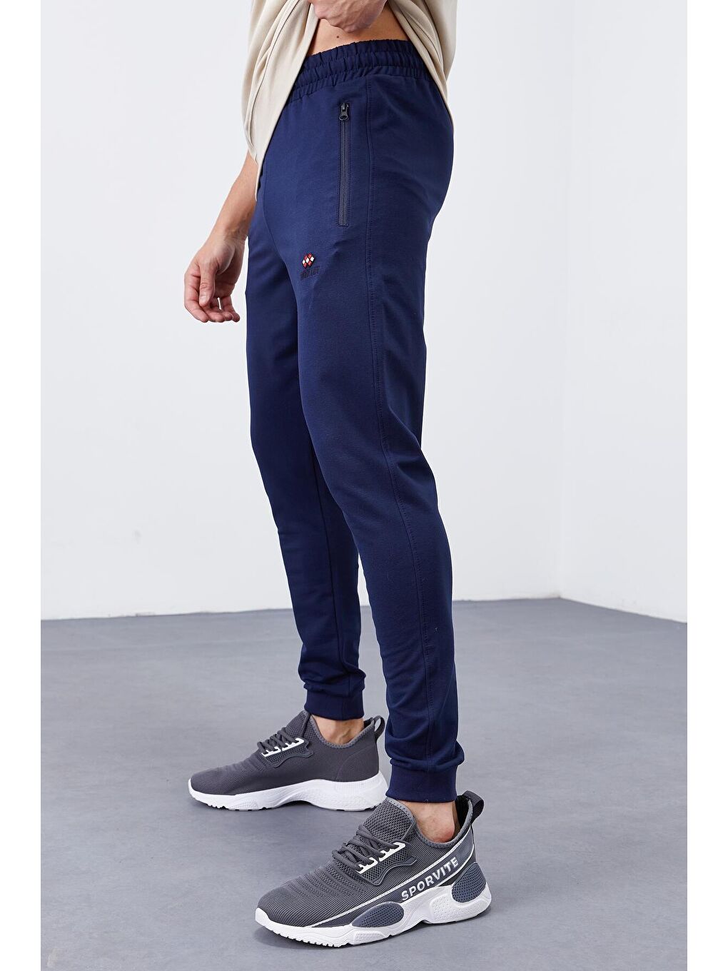 TOMMYLIFE İndigo Fermuar Cepli Standart Kalıp Jogger Erkek Eşofman Alt - 84651 - 1