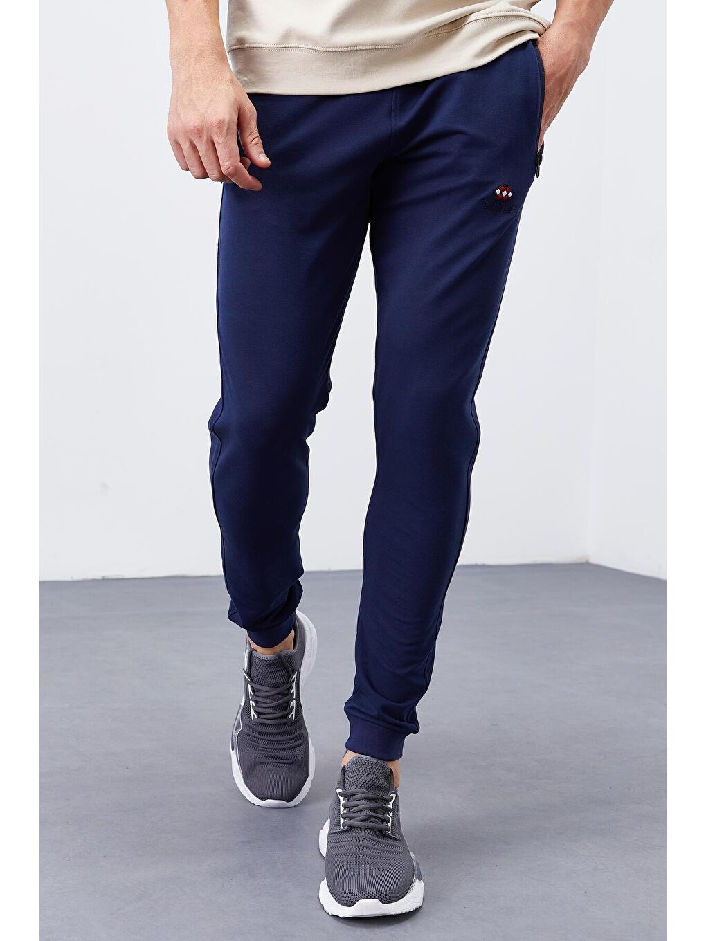 TOMMYLIFE İndigo Fermuar Cepli Standart Kalıp Jogger Erkek Eşofman Alt - 84651 - 3