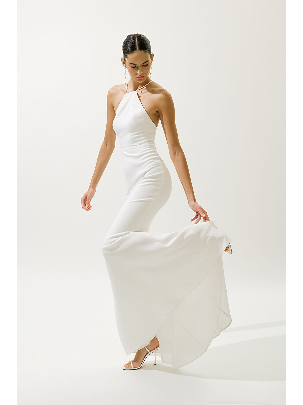 Frances Pelerinli Abiye Elbise Ekru-5