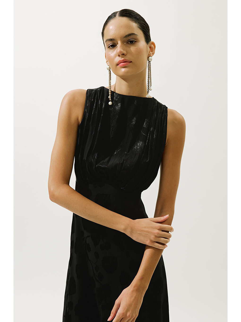 Saten Askılı Abiye Elbise Siyah-1