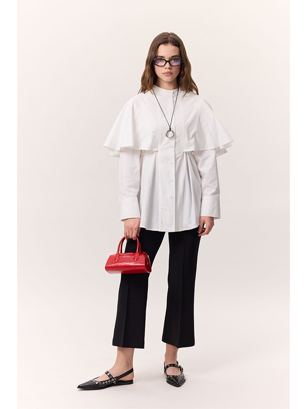 Pelerinli Tasarım Gömlek Ekru-3