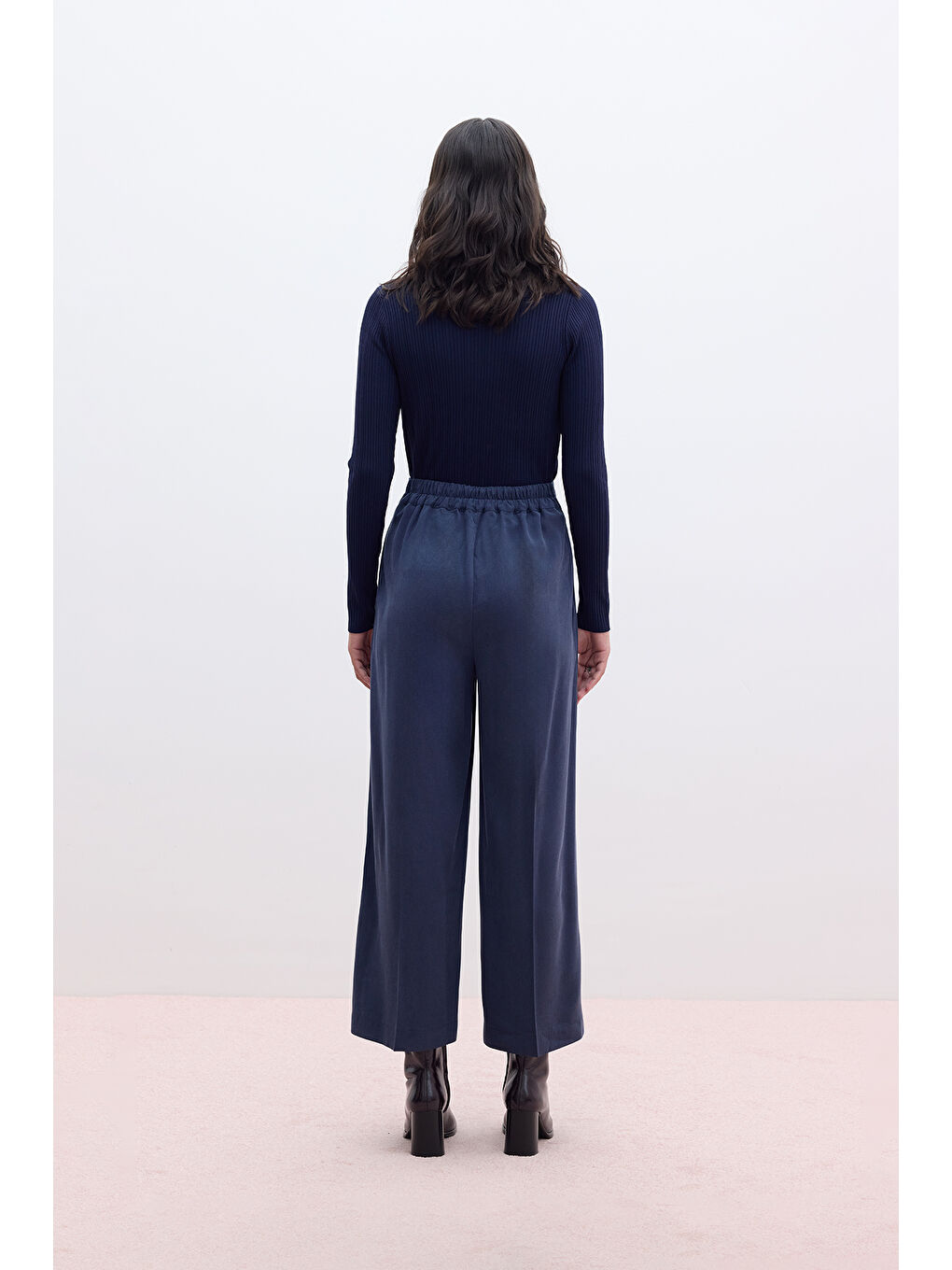 Lyocell Geniş Paça Pantolon Lacivert-3