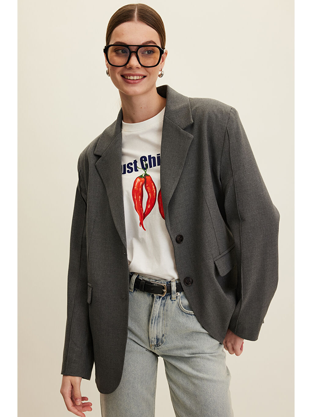 Klasik Kesim Blazer Ceket Gri