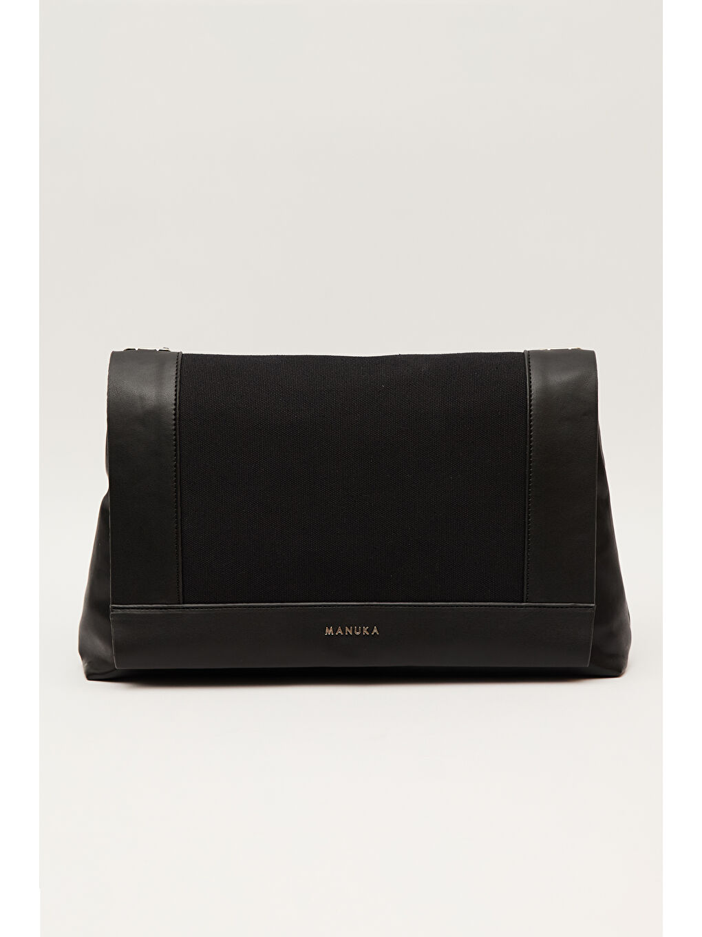 Kanvas Deri Kapaklı Çanta Siyah-1