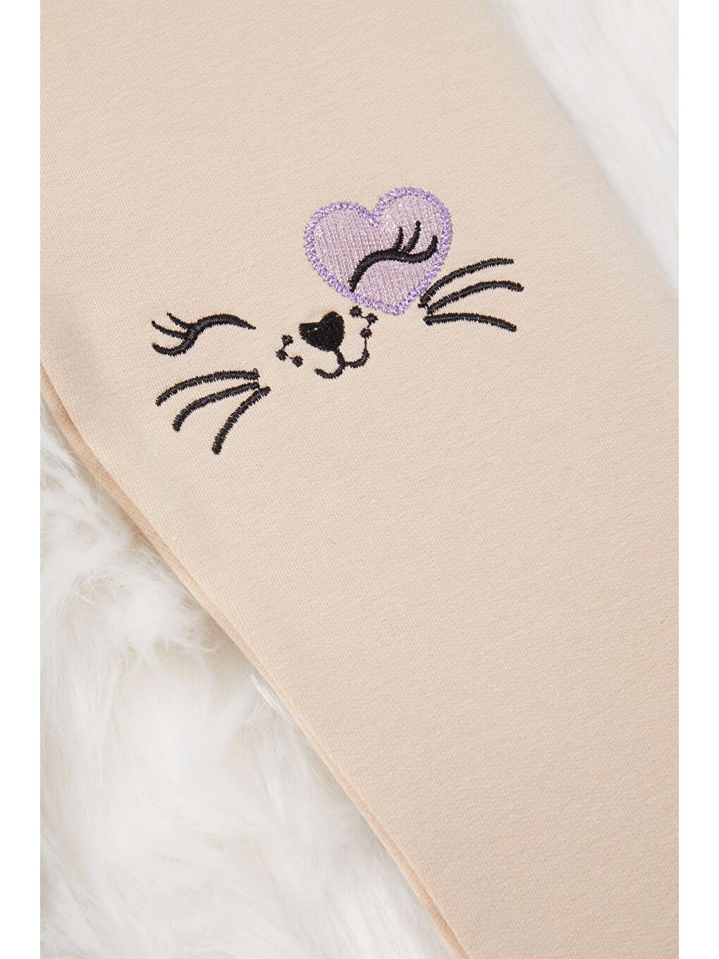 Beyaz Kız Çocuk Kedi Nakışlı Patili 2li Tayt Siyah-Krem 17032-2