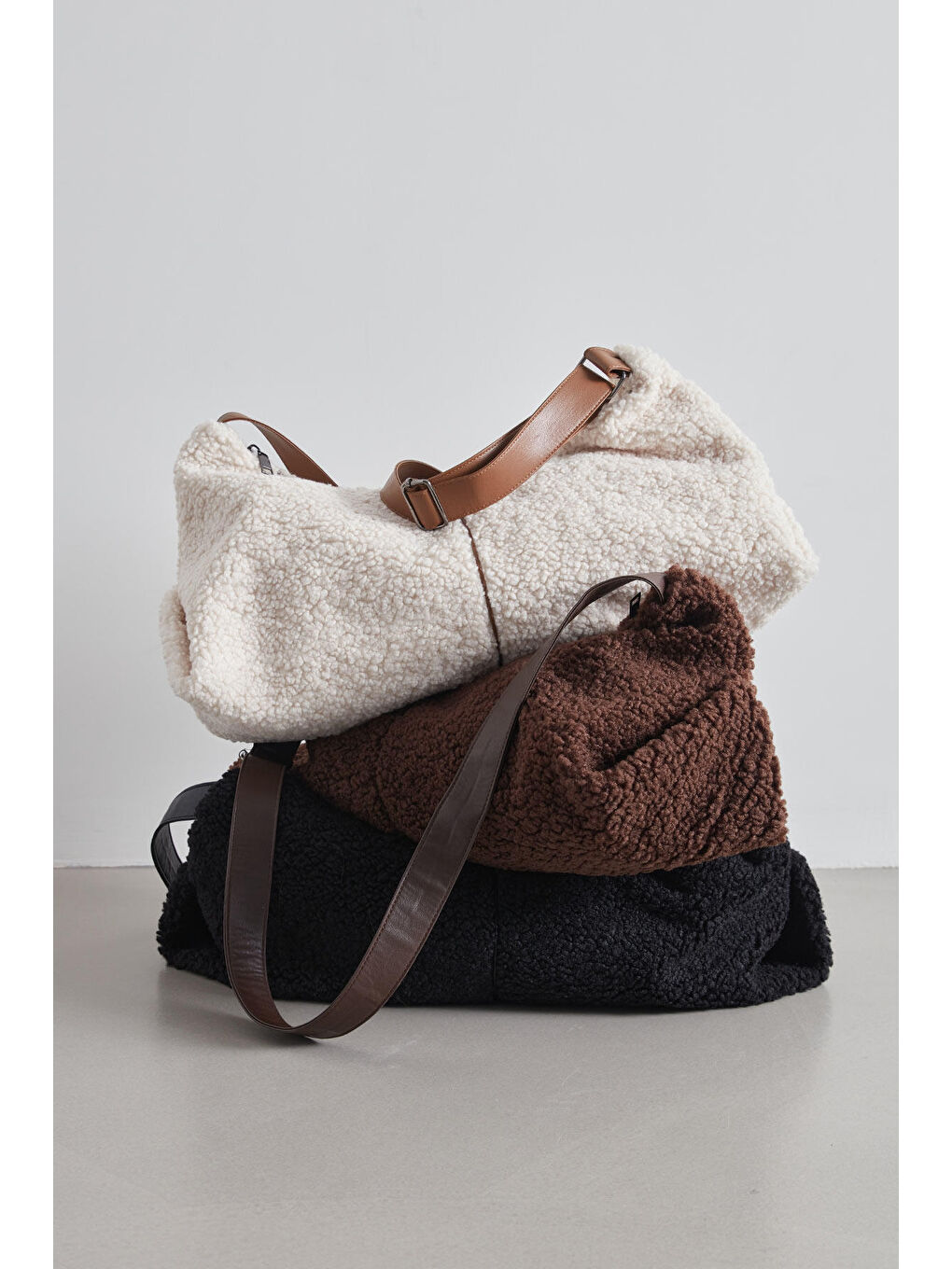 Suni Kürk Tote Çapraz Çanta Bej-2