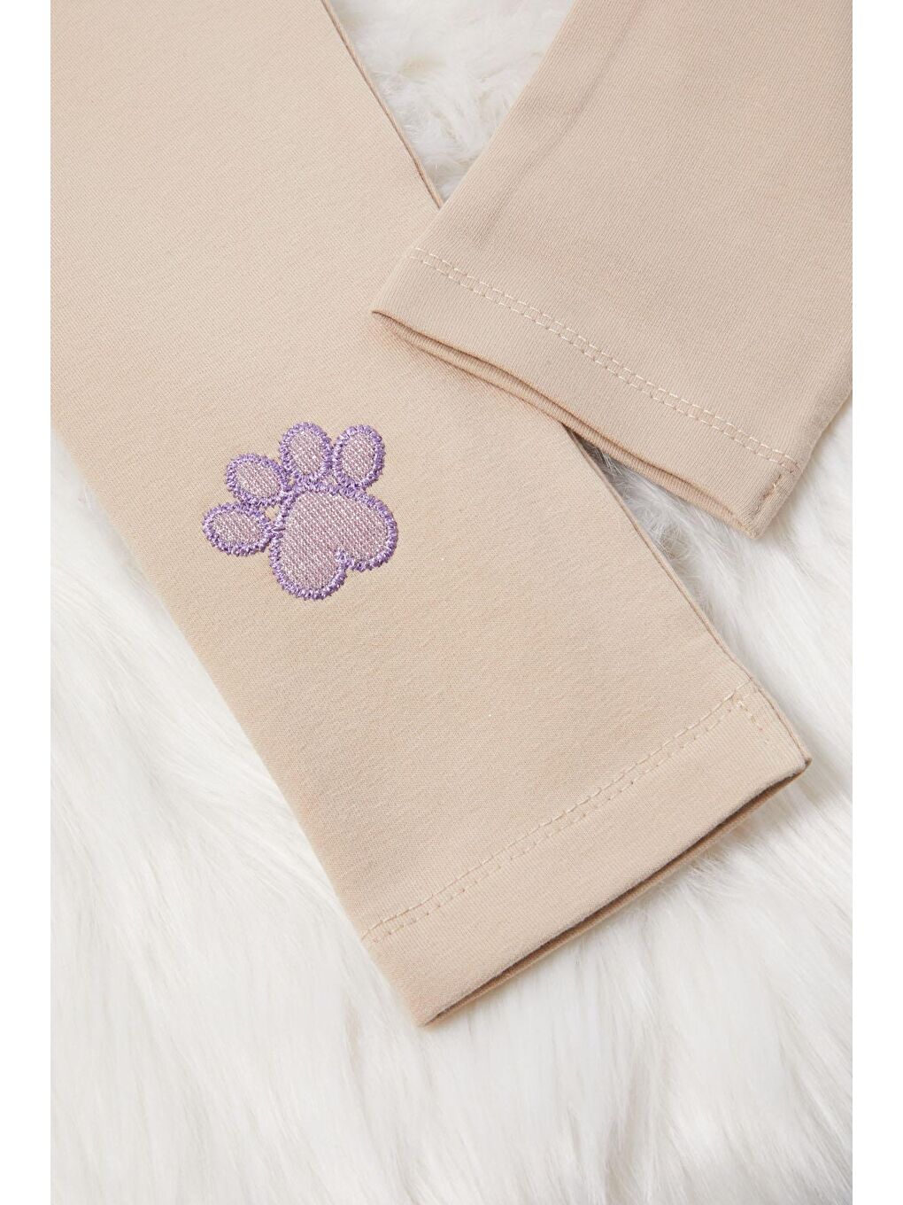 Beyaz Kız Çocuk Kedi Nakışlı Patili 2li Tayt Siyah-Krem 17032-3