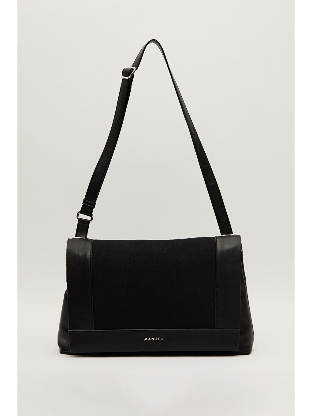 Kanvas Deri Kapaklı Çanta Siyah-6