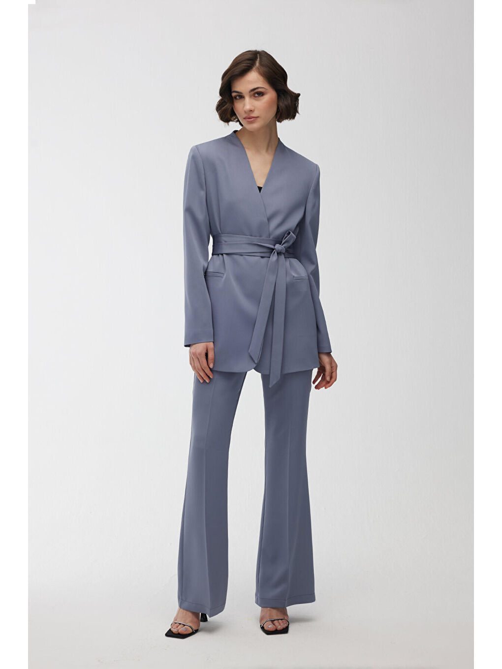 Saten İspanyol Paça Pantolon Mavi