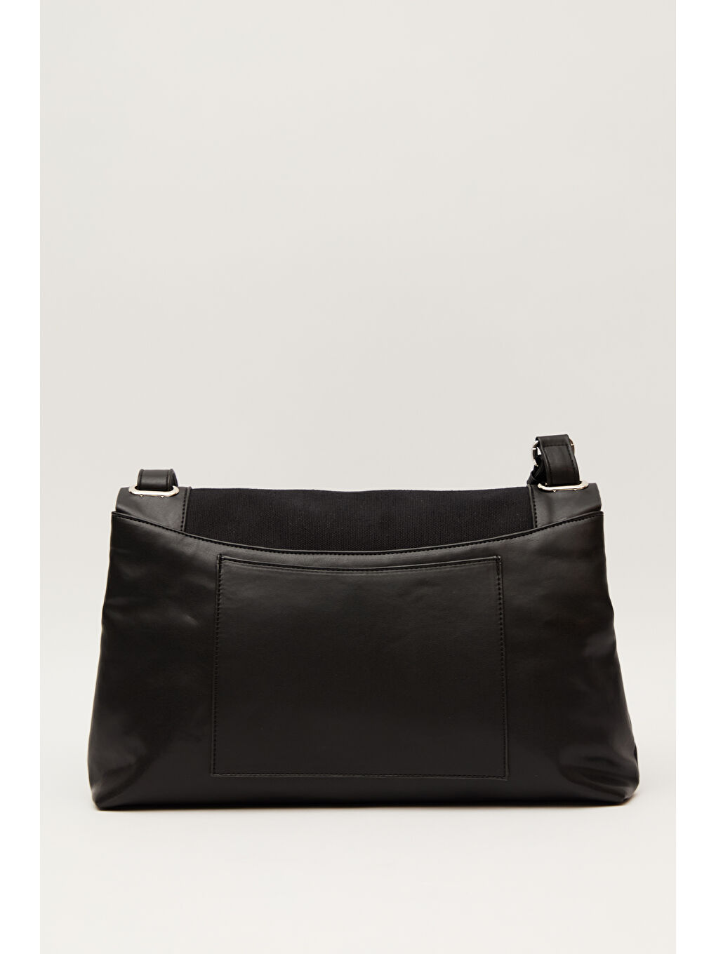 Kanvas Deri Kapaklı Çanta Siyah-7