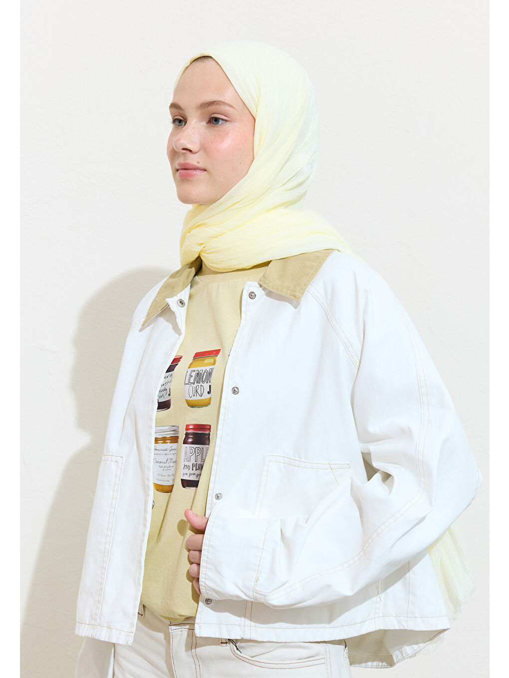 Sarı Coconut Mılk Pamuklu Keten Şal