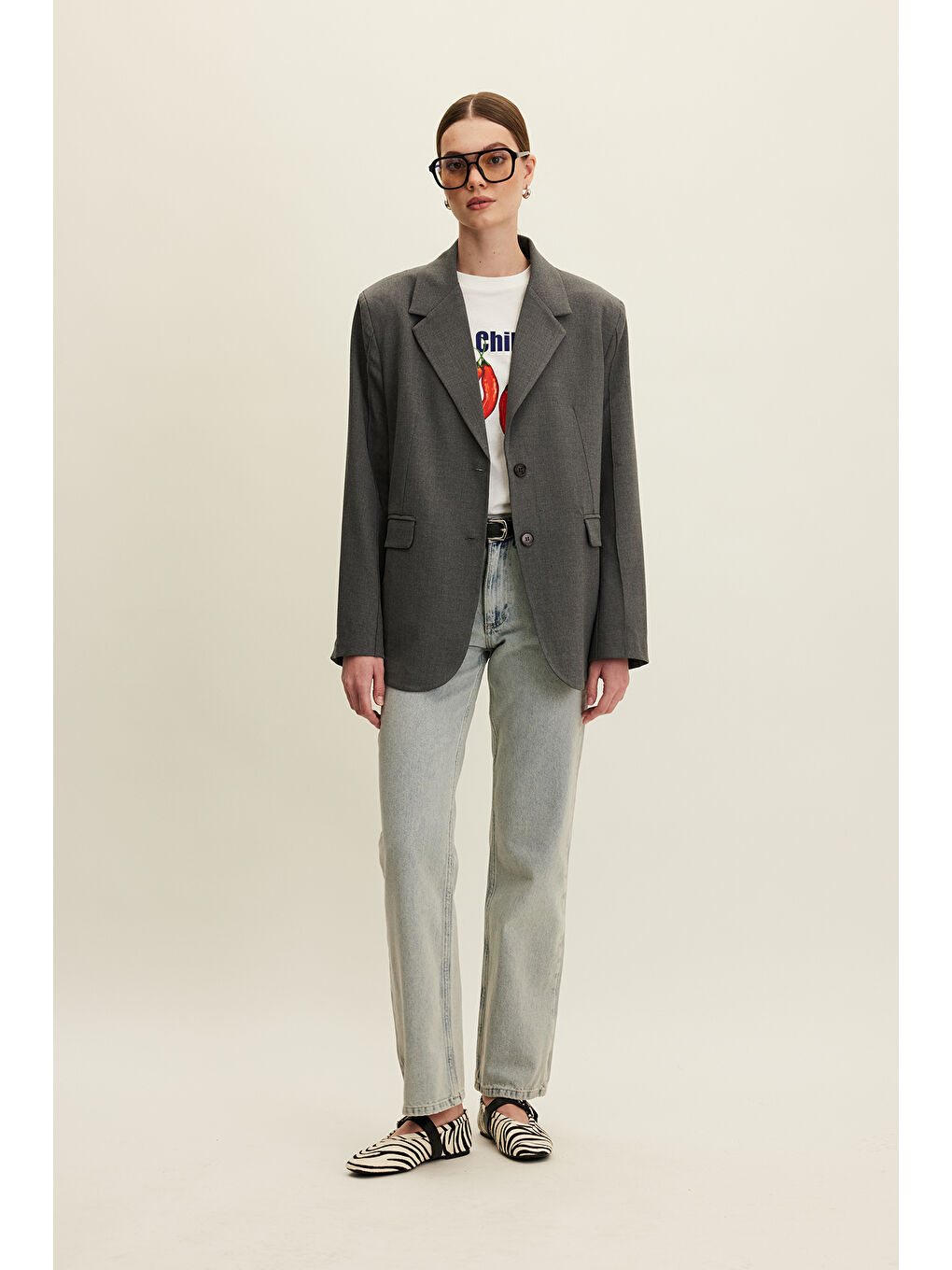 Klasik Kesim Blazer Ceket Gri-2