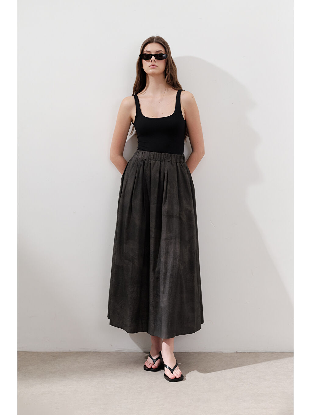 Desenli Pamuklu Hafif Etek Antrasit-1