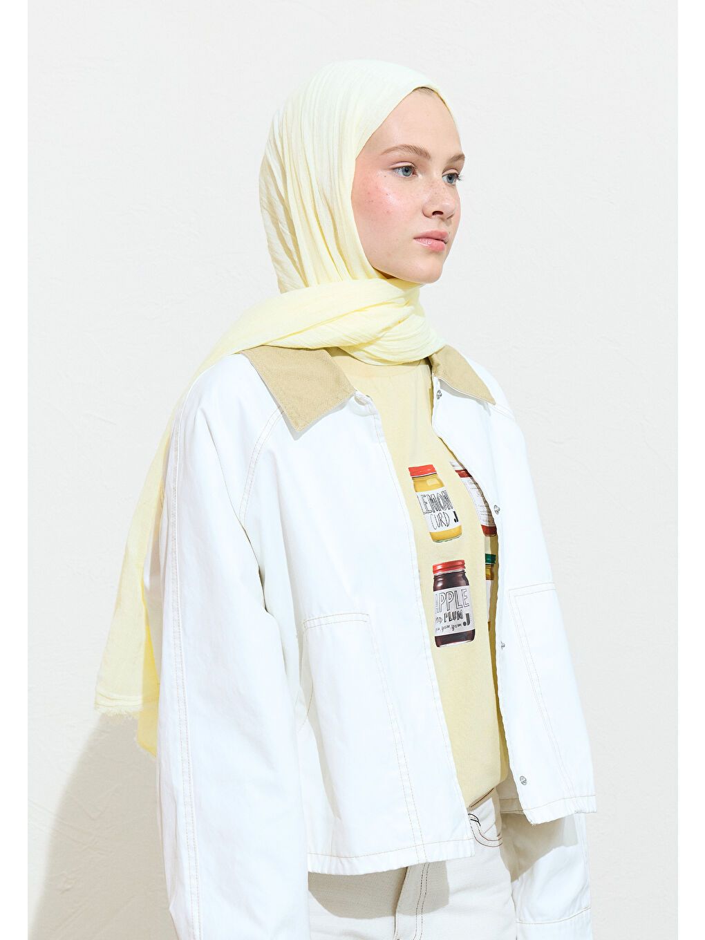 Sarı Coconut Mılk Pamuklu Keten Şal-1