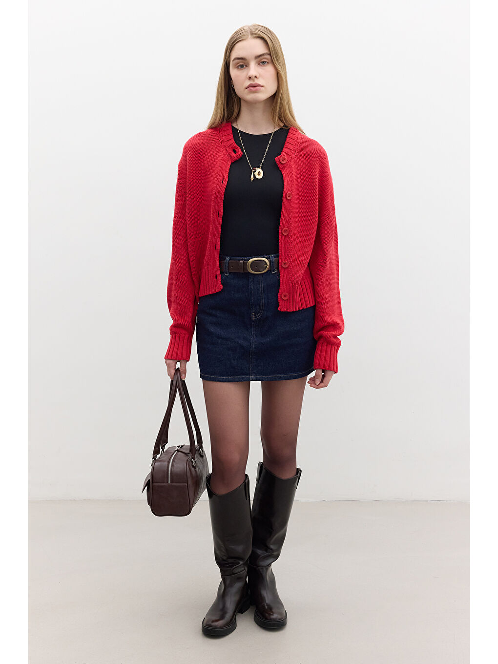 Pamuklu Triko Hırka Kırmızı