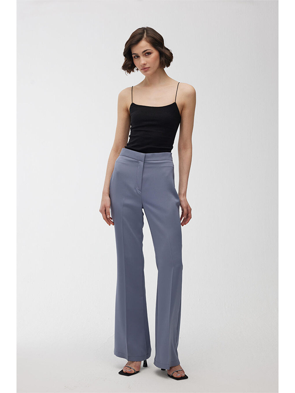 Saten İspanyol Paça Pantolon Mavi-4