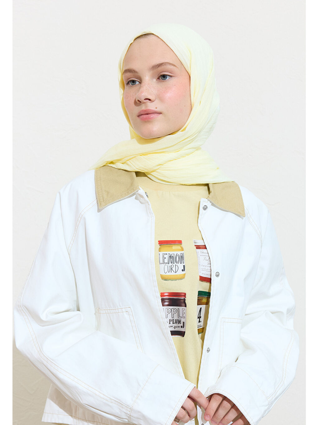 Sarı Coconut Mılk Pamuklu Keten Şal-2