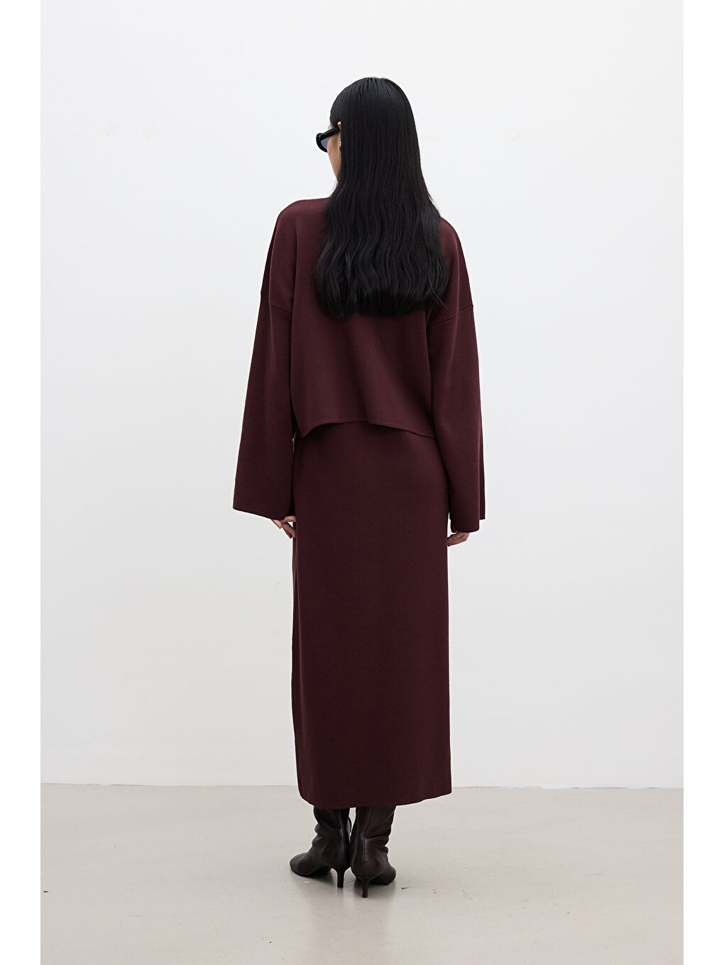 Bağcıklı Triko Hırka Bordo-5