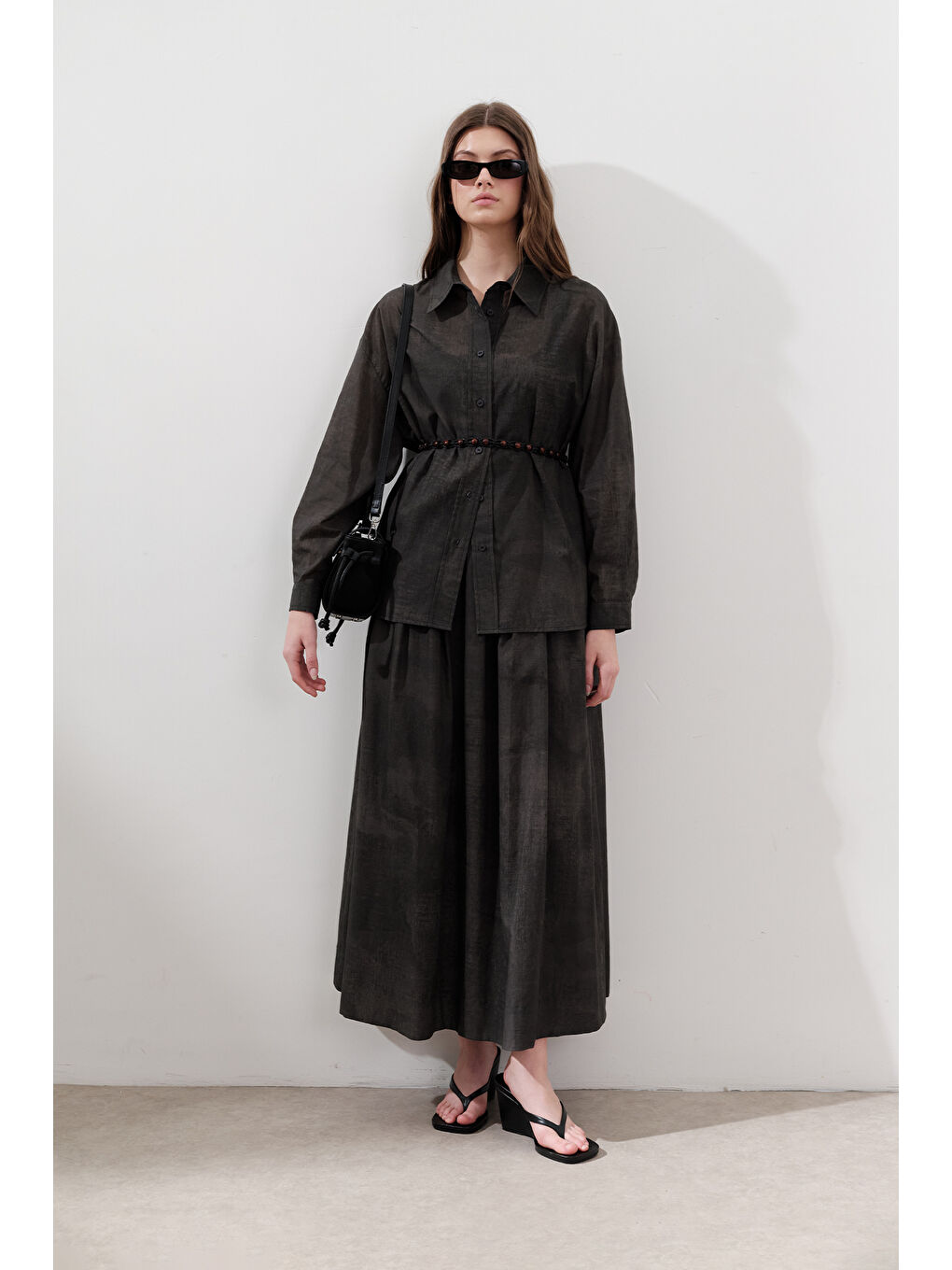 Desenli Pamuklu Hafif Etek Antrasit-2