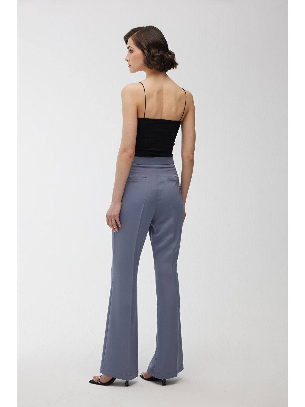 Saten İspanyol Paça Pantolon Mavi-7