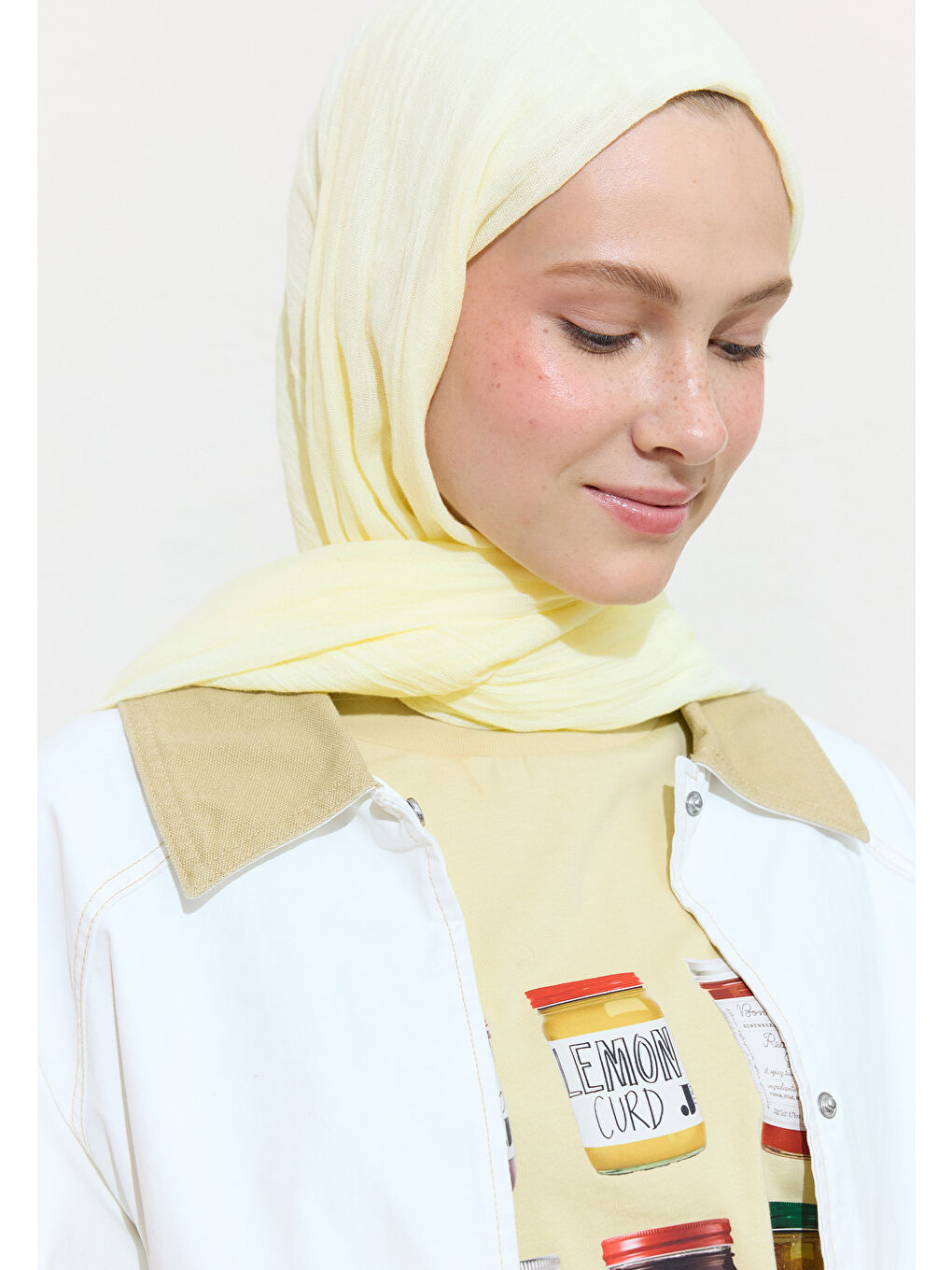 Sarı Coconut Mılk Pamuklu Keten Şal-3