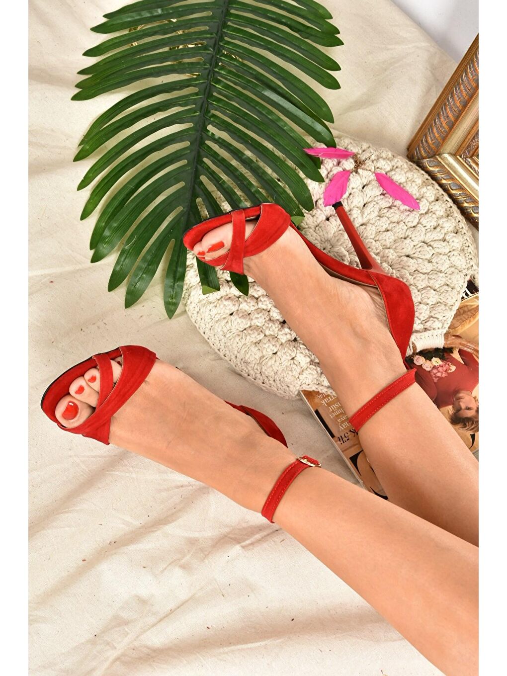 Kırmızı Süet Kadın Topuklu Ayakkabı 7749113702-1