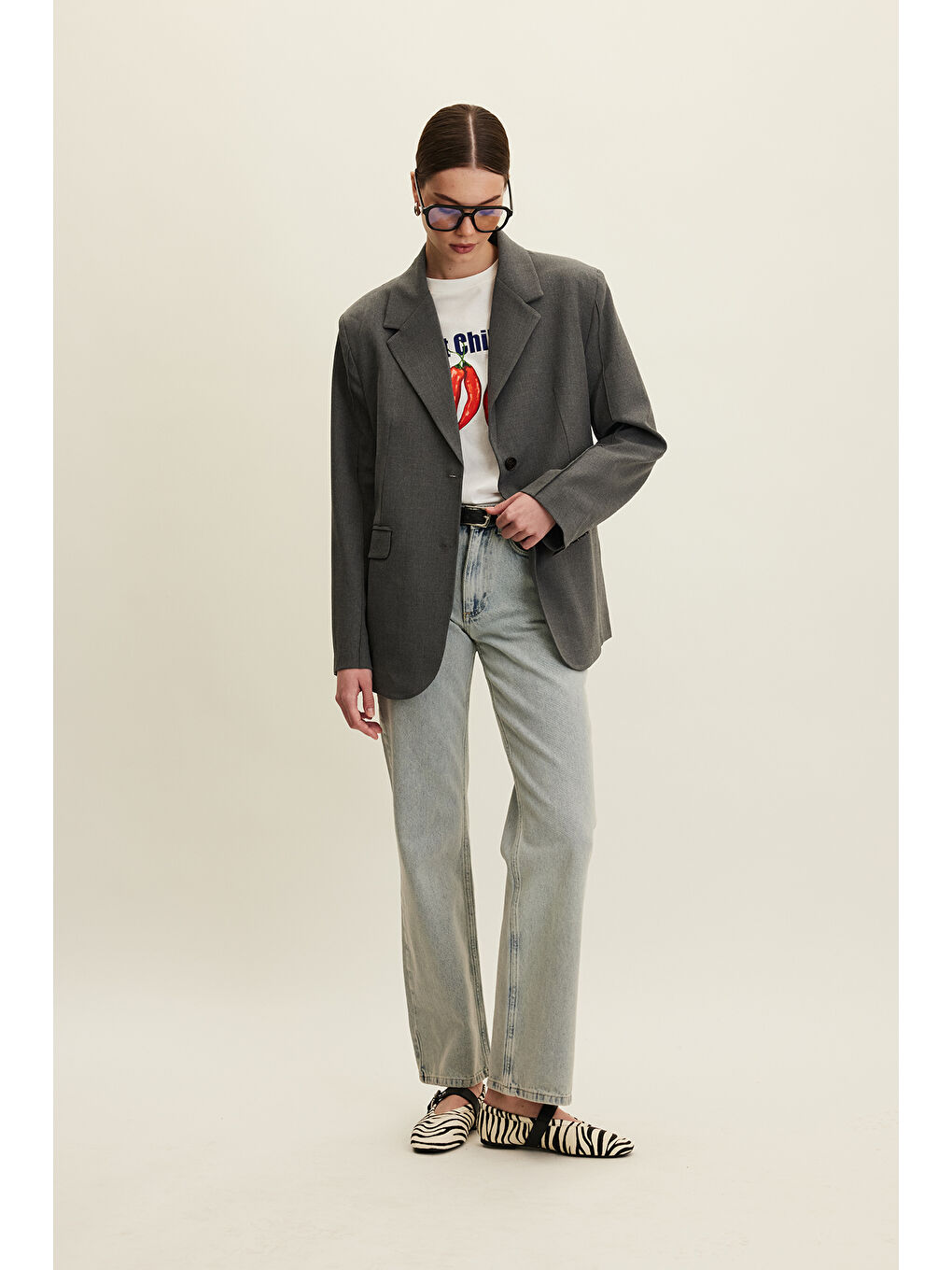 Klasik Kesim Blazer Ceket Gri-3