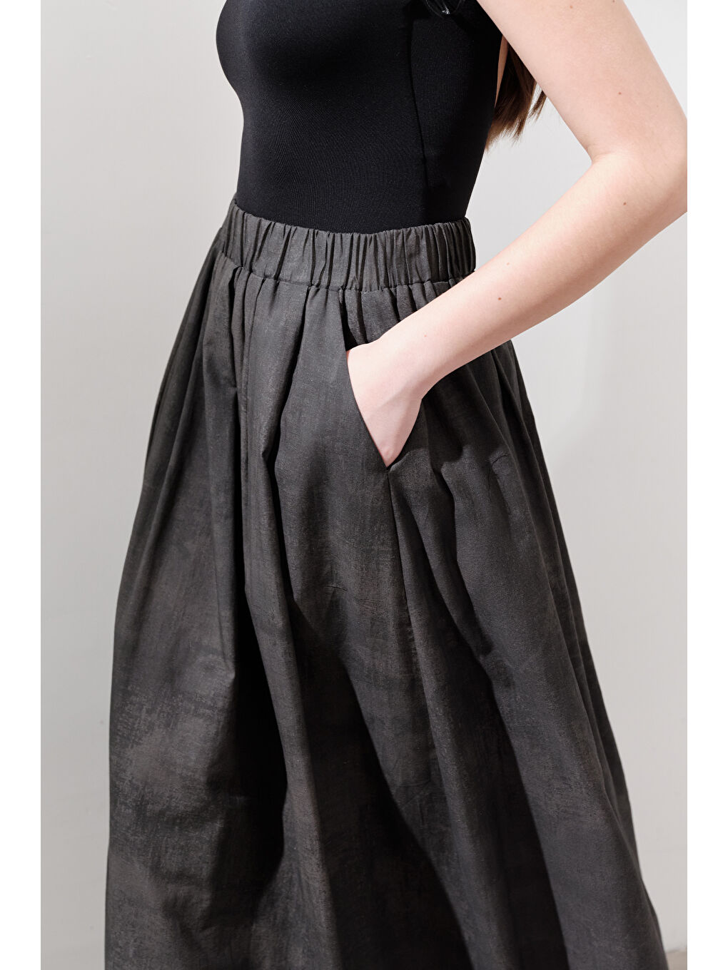 Desenli Pamuklu Hafif Etek Antrasit-4