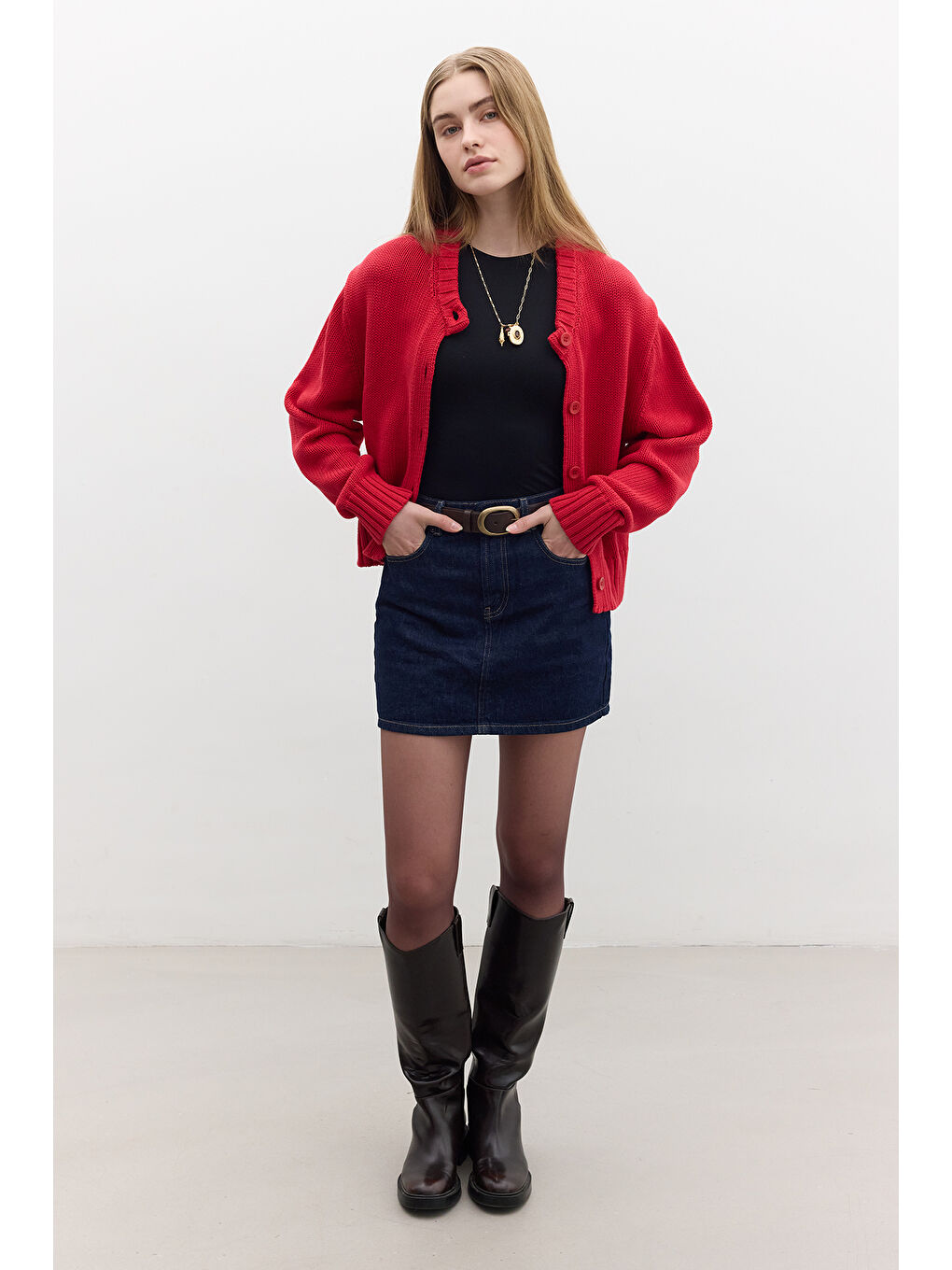 Pamuklu Triko Hırka Kırmızı-3