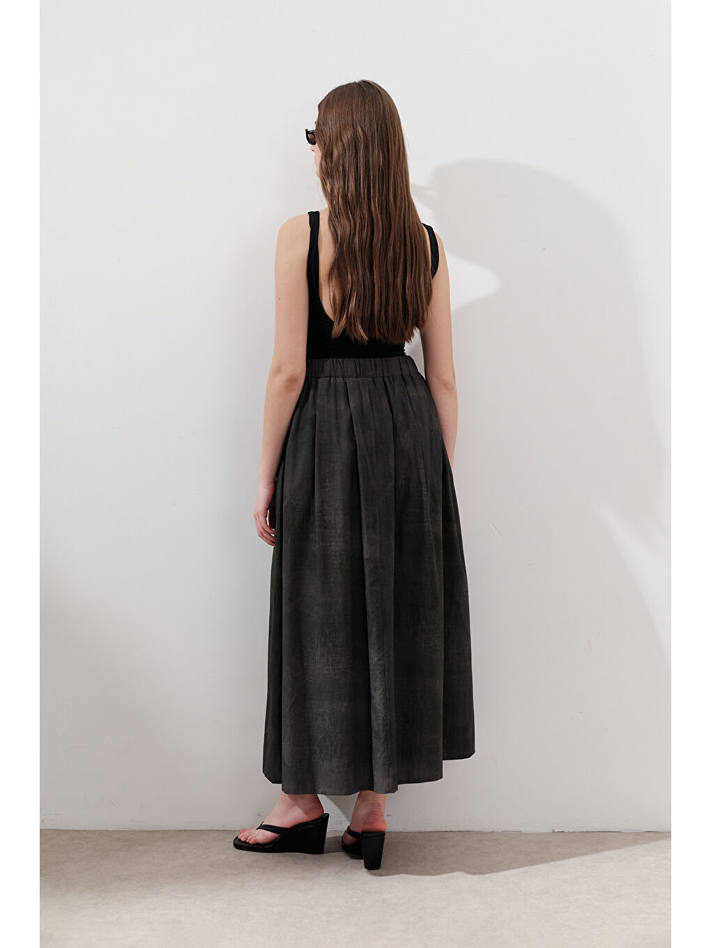 Desenli Pamuklu Hafif Etek Antrasit-5