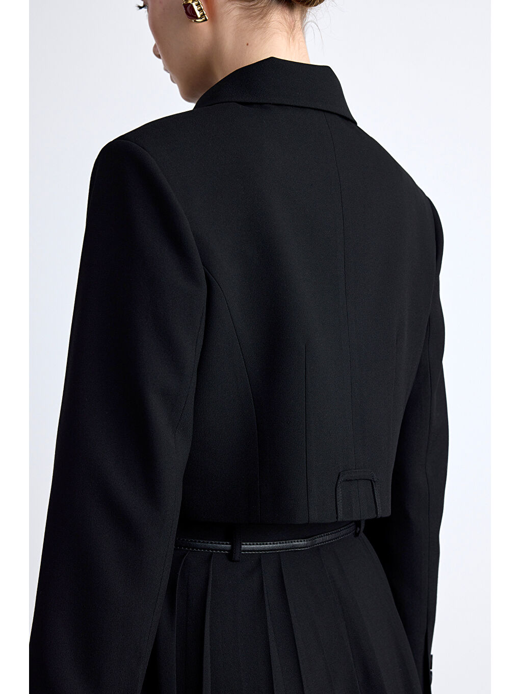 Klasik Kesim Crop Blazer Ceket Siyah-7