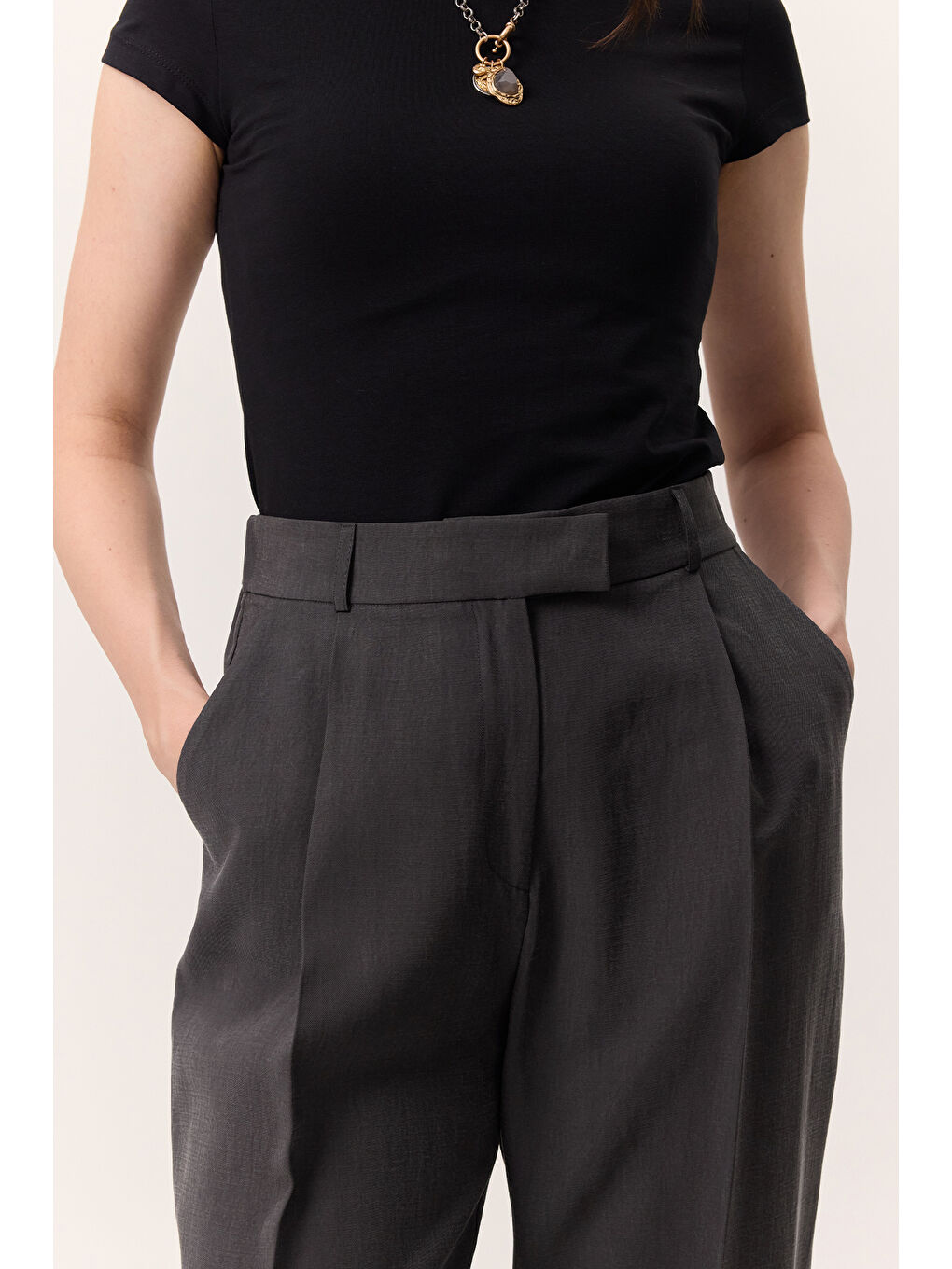 Lyocell Pileli Pantolon Antrasit-3