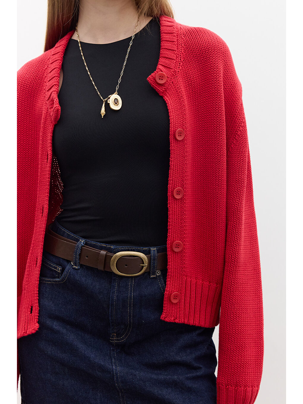 Pamuklu Triko Hırka Kırmızı-4