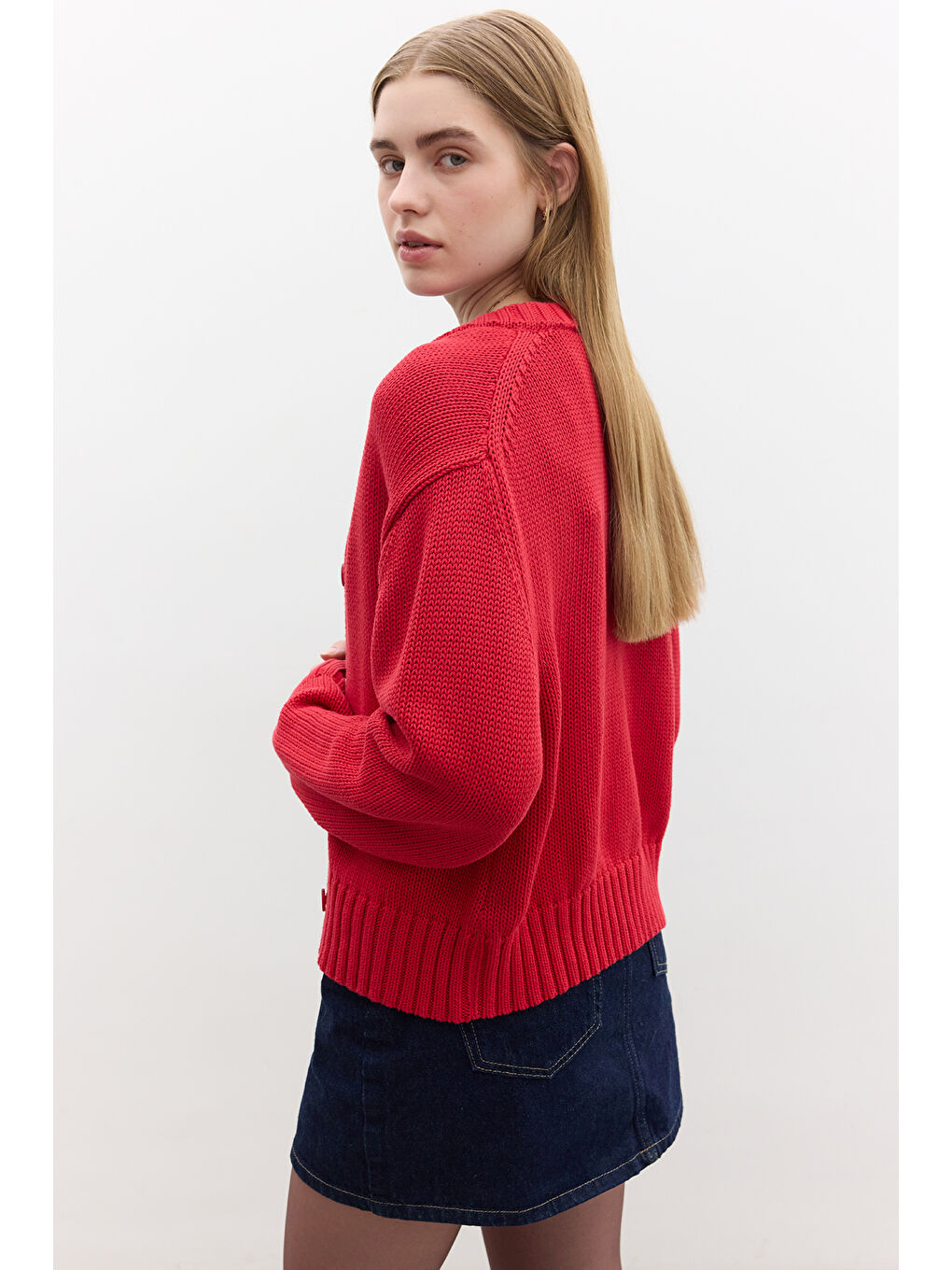 Pamuklu Triko Hırka Kırmızı-5