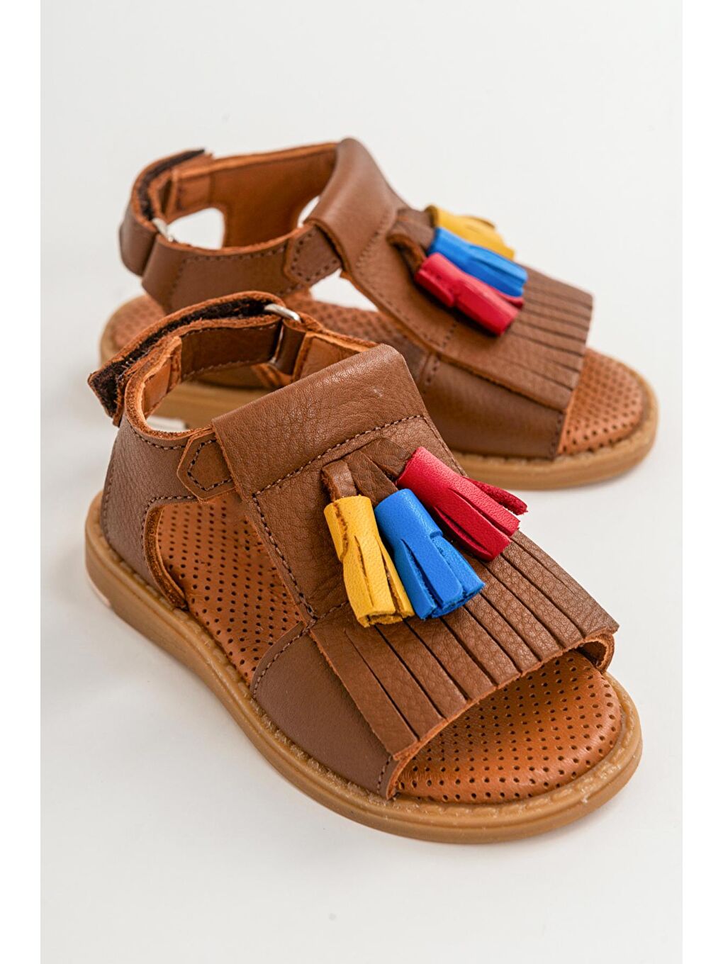 Kahverengi Kız Çocuk Taba Deri Ortopedik Destekli Çocuk Sandalet-1