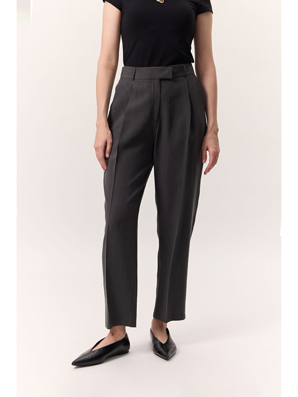 Lyocell Pileli Pantolon Antrasit-4