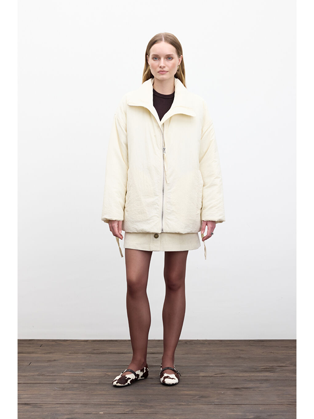 Bej Fermuarlı Mont Vanilya-4