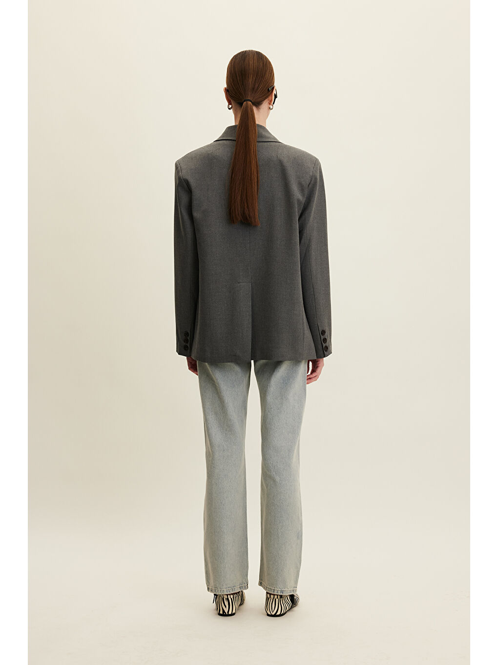 Klasik Kesim Blazer Ceket Gri-4