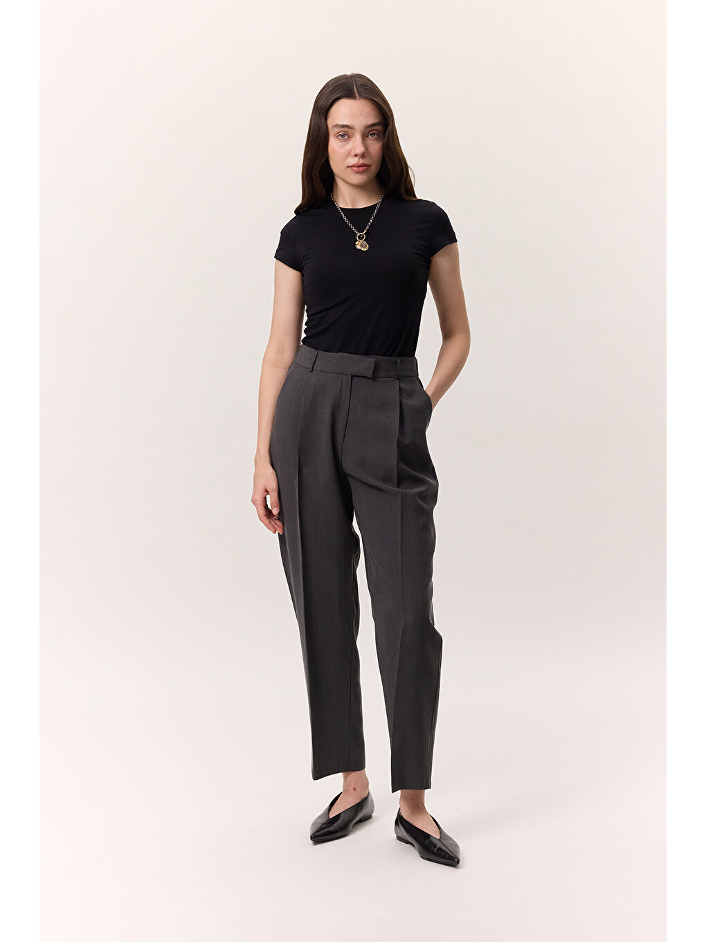 Lyocell Pileli Pantolon Antrasit-5
