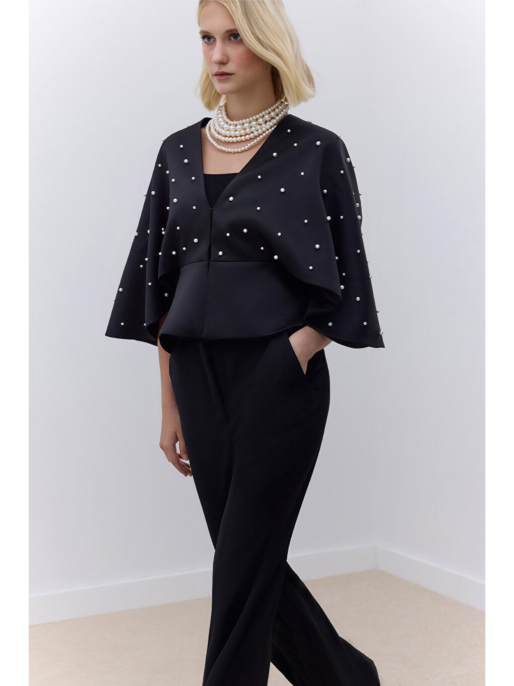 İncili Abiye Kimono Siyah