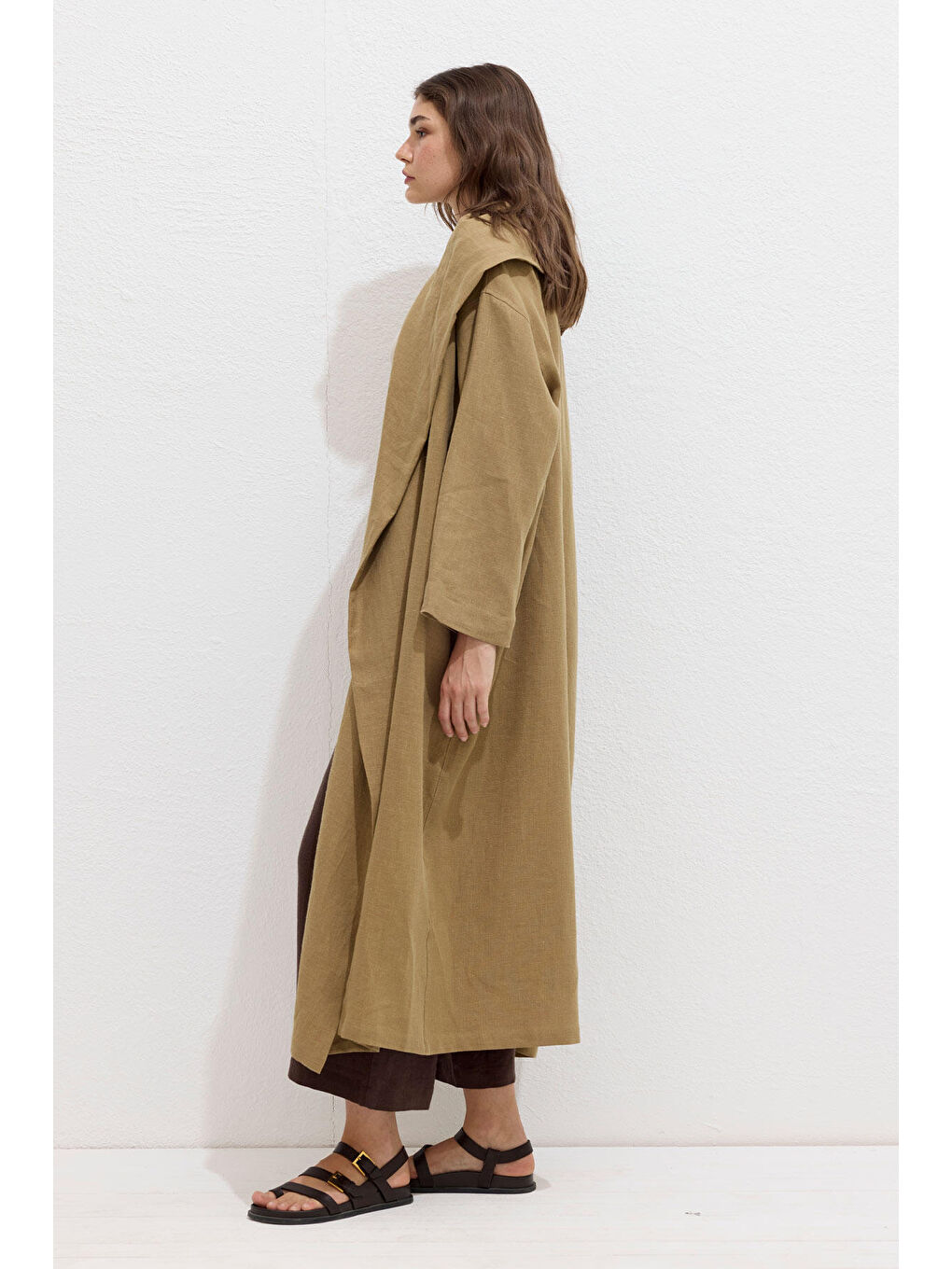Bej Kapüşonlu Keten Trençkot Sahra-2