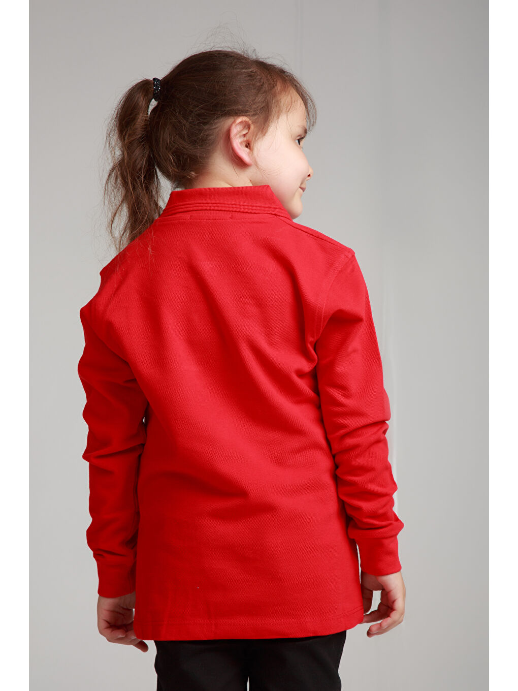 Kırmızı Kids Polo Yaka Basic Uzun Kollu Kız Çocuk-3