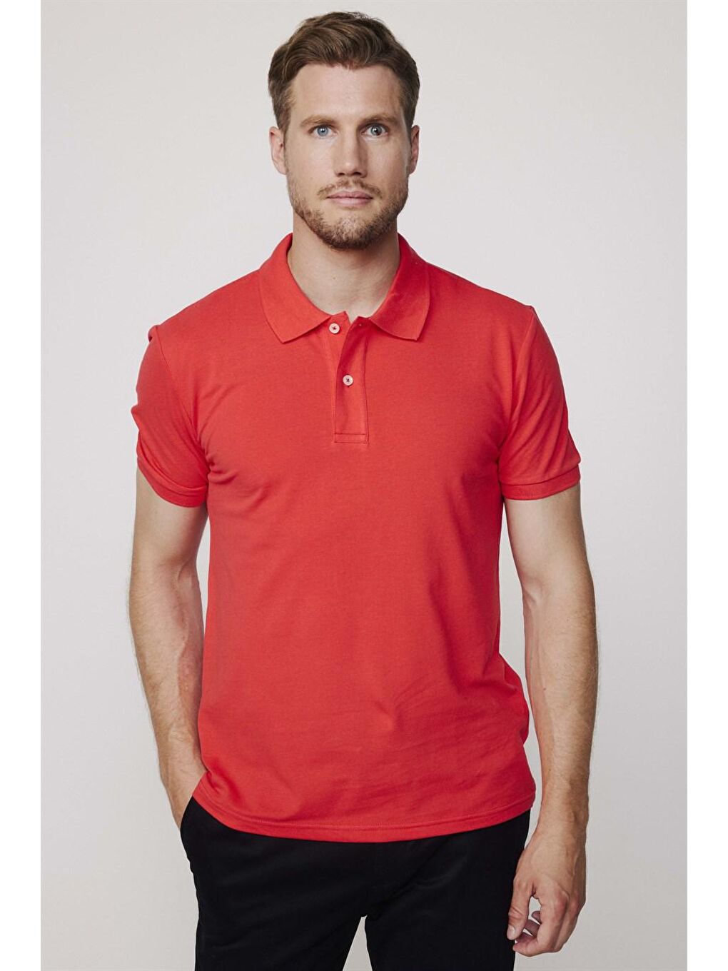 Erkek Slim Fit Dar Kesim %100 Pamuk Düz Pike Kırmızı Polo Yaka Tişört
