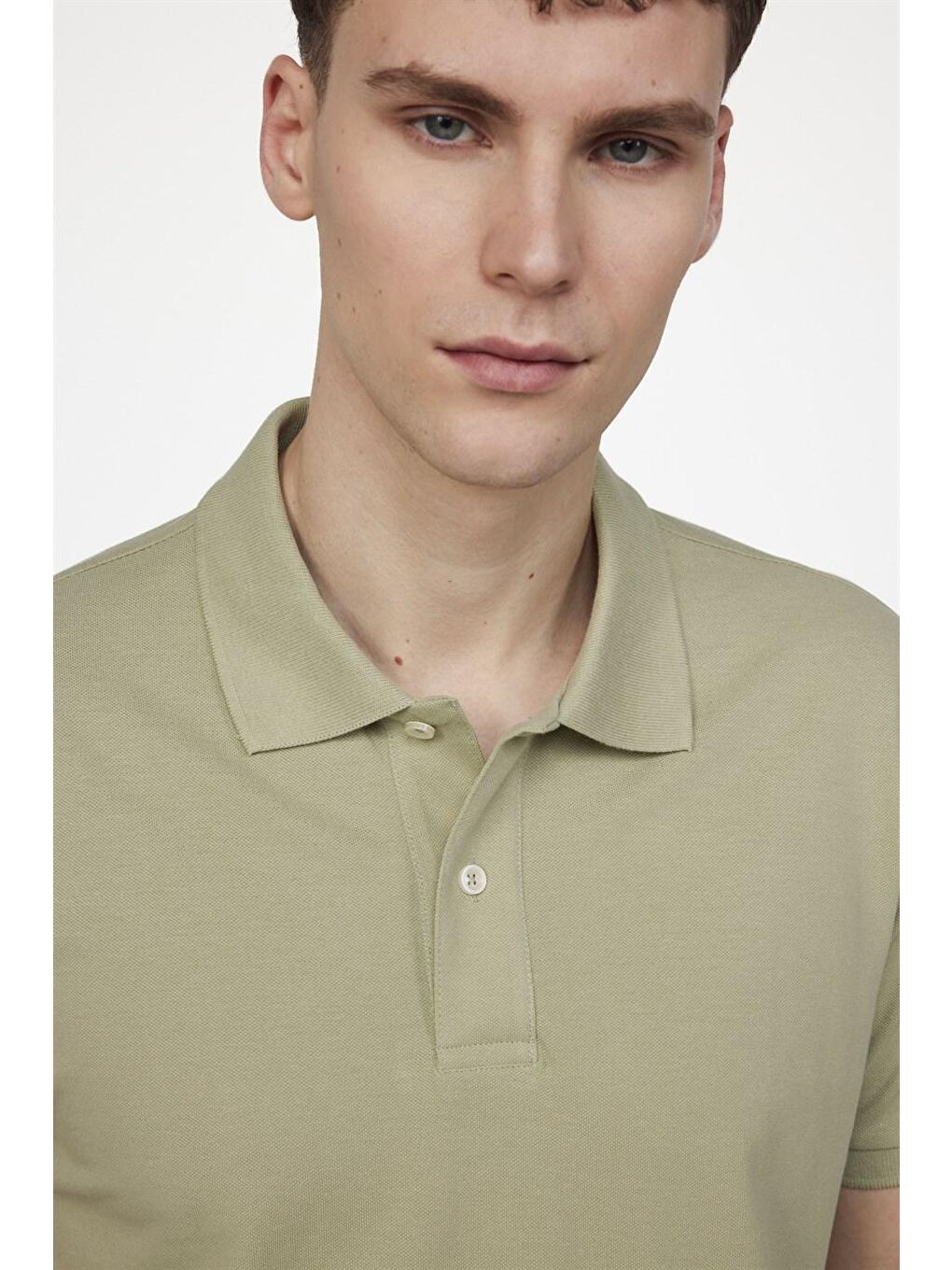 Erkek Polo Yaka Slim Fit Düz Pamuk Pike Yeşil Tişört-1